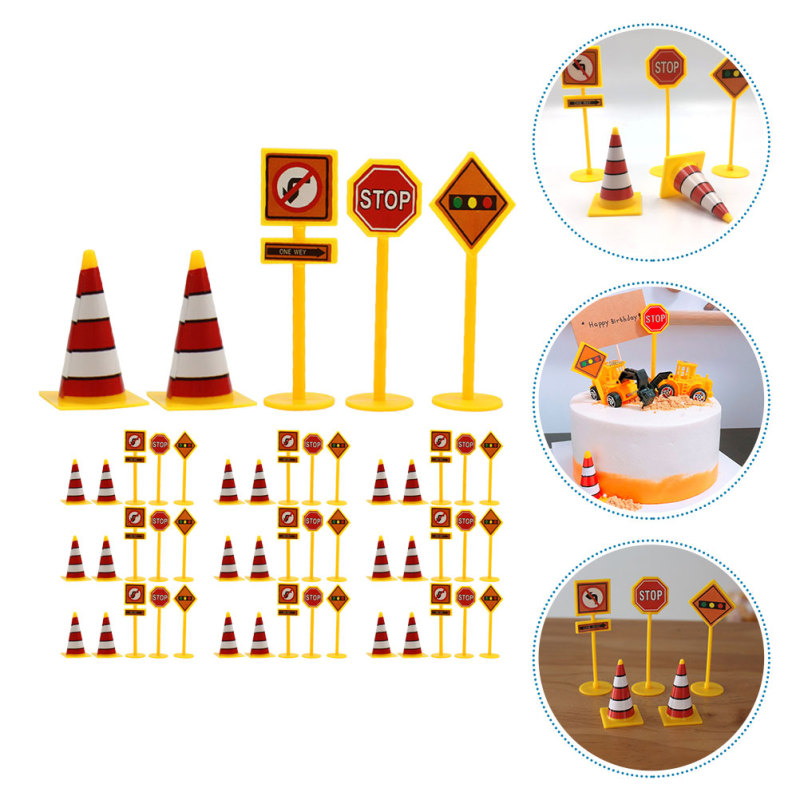Chaoshihui 10 Sets of Traffic Road Sign Toys Miniature Traffic Barricade  Signs Kids Traffic Scene Toys